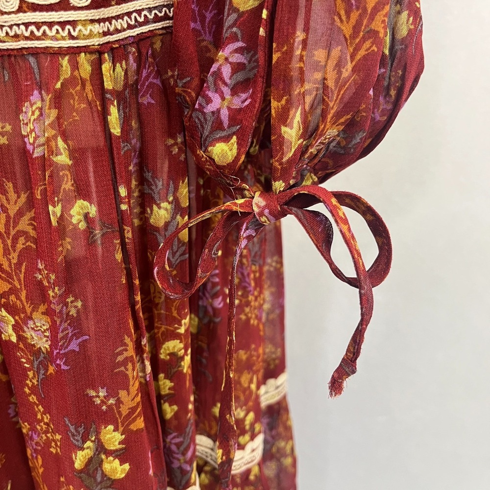 Free People Call On Me Dress Maxi Dress Sz S Embroidered Merlot Festival Boho - Picture 8 of 16